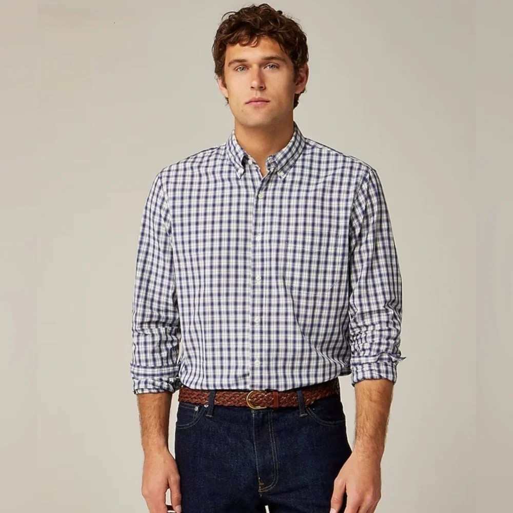 J. Crew Men’s Secret Wash Cotton Poplin Button Down Plaid Shirt BW440 SZ Med NWT